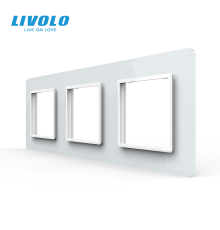 Рамка 3-постова LIVOLO, загартоване скло, біла 2.5D, 223×80 мм