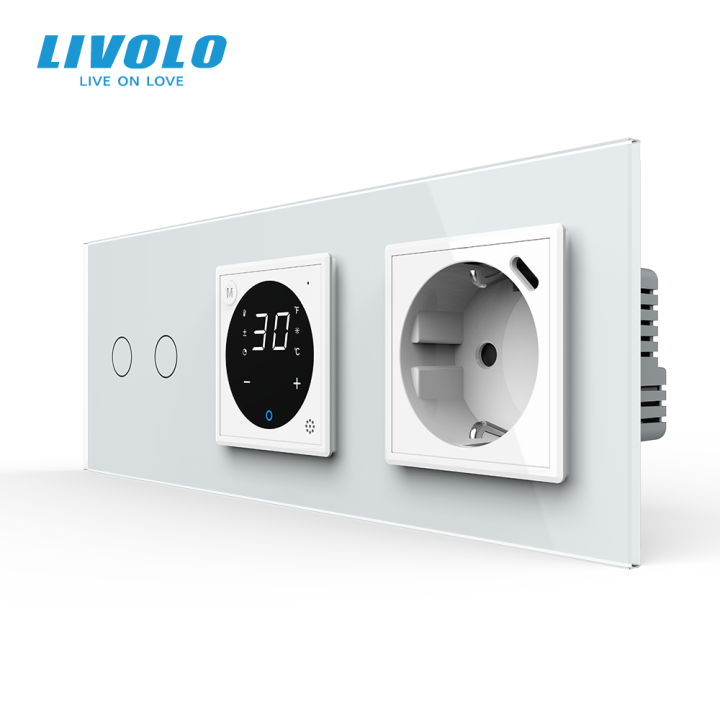 Терморегулятор + прохідний подвійний сенсорний димер + USB Type-C 18Вт LIVOLO, білий скляний · LIVOLO · VL-C7FC2SD/FCQ1/FCTF16A.UC18W-6WP