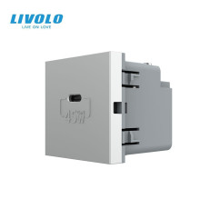 USB Type-C розетка LIVOLO, PD 45W, Power Delivery, швидка зарядка, сіра, модуль (VL-FCUC-2IP)