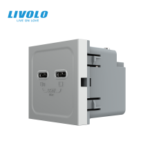 USB Type-C розетка LIVOLO, PD 65W, Power Delivery, швидка зарядка, сіра, модуль