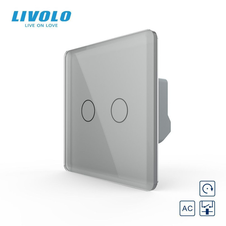 Сенсорна кнопка 2 сенсора Сухий контакт Livolo сірий 2.5D скло · LIVOLO · VL-FC2HI-2IS05