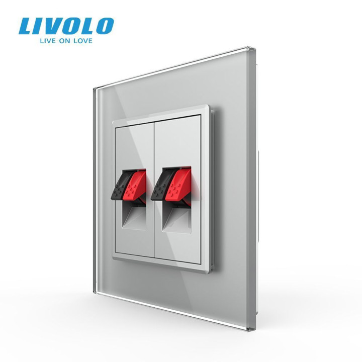 Hi-Fi аудіо розетка LIVOLO для колонок і підсилювачів, сіра скляна рамка, настінна, дизайнерська · LIVOLO · VL-C7FCSD/FCSD-2IP