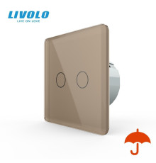 Сенсорний вуличний вимикач Вологозахищений 2 сенсори Livolo золотий 2.5D скло