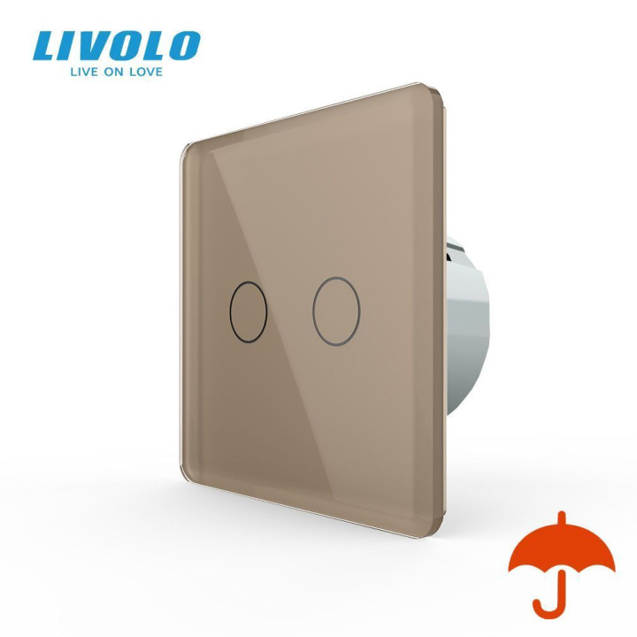 Сенсорний вуличний вимикач Вологозахищений 2 сенсори Livolo золотий 2.5D скло · LIVOLO · VL-FC2IP44-2AS05