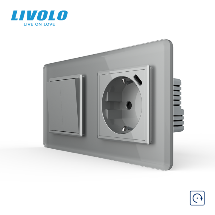 Подвійний вимикач без фіксації LIVOLO з розеткою та USB Type-C 18Вт, сірий 2.5D, скло, заземлення · LIVOLO · VL-C7FCMH1/FCTF16A.UC18W-4IS05