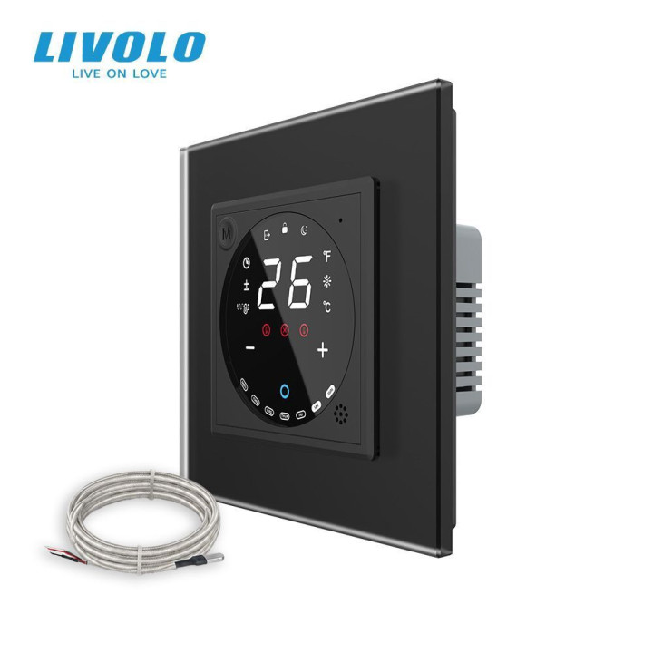 Wi-Fi терморегулятор сенсорний для електричної теплої підлоги LIVOLO, чорний матовий скляний · LIVOLO · VL-C7FCQ1Y/XQ001-2BS06
