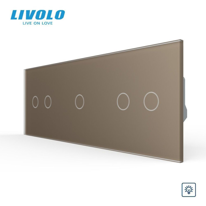 Сенсорний димер LIVOLO 5 сенсорів (2-1-2), золотий матовый, скляна панель, 2A 230V · LIVOLO · VL-C7FC2D/FC1D/FC2D-6AS06