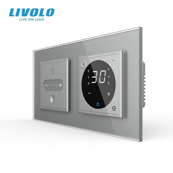 Розумний терморегулятор для теплої підлоги + сенсорний димер LIVOLO, програмований, сірий, скляна рамка · LIVOLO · VL-C7FC1DZ2/FCQ1Z2-4IP