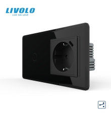 Сенсорний прохідний вимикач LIVOLO з розеткою та USB Type-C 18Вт, чорний 2.5D, скло, із заземленням