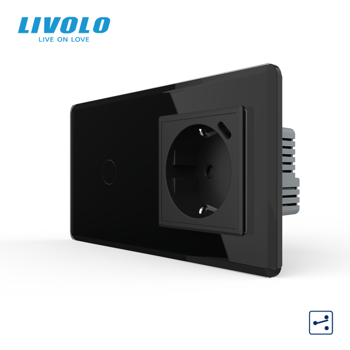 Сенсорний прохідний вимикач LIVOLO з розеткою та USB Type-C 18Вт, чорний 2.5D, скло, із заземленням · LIVOLO · VL-C7FC1S/FCTF16A.UC18W-4BS05
