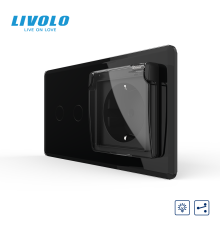 Прохідний сенсорний димер LIVOLO 2 сенсори з розеткою IP44, чорний 2.5D, 16A 230V, із заземленням, шторки