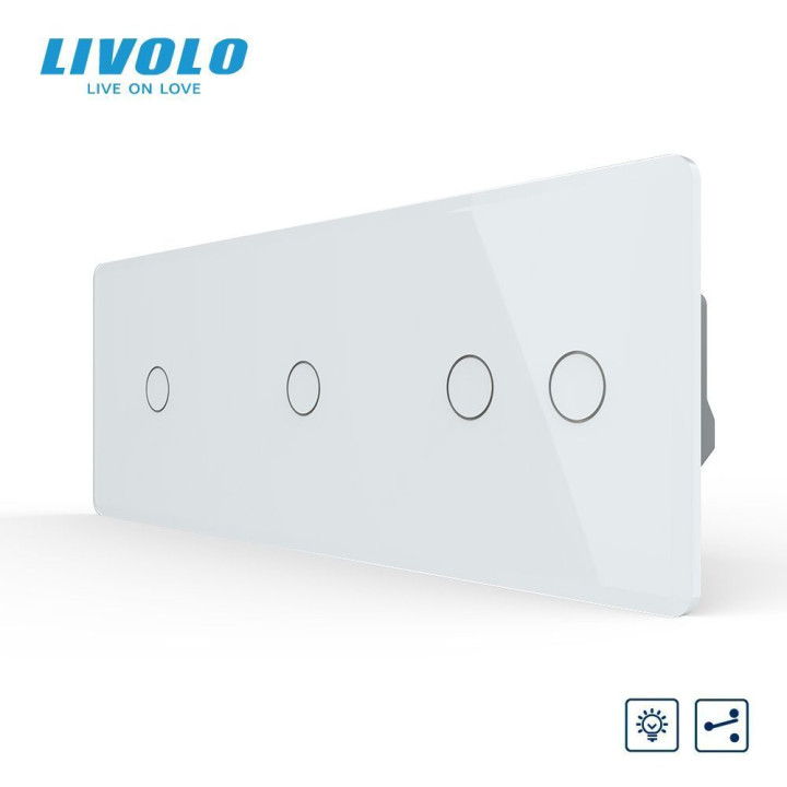 Сенсорний прохідний димер LIVOLO 4 сенсори (1-1-2), білий 2.5D, скло, 2A 230V · LIVOLO · VL-C7FC1SD/FC1SD/FC2SD-6WS05
