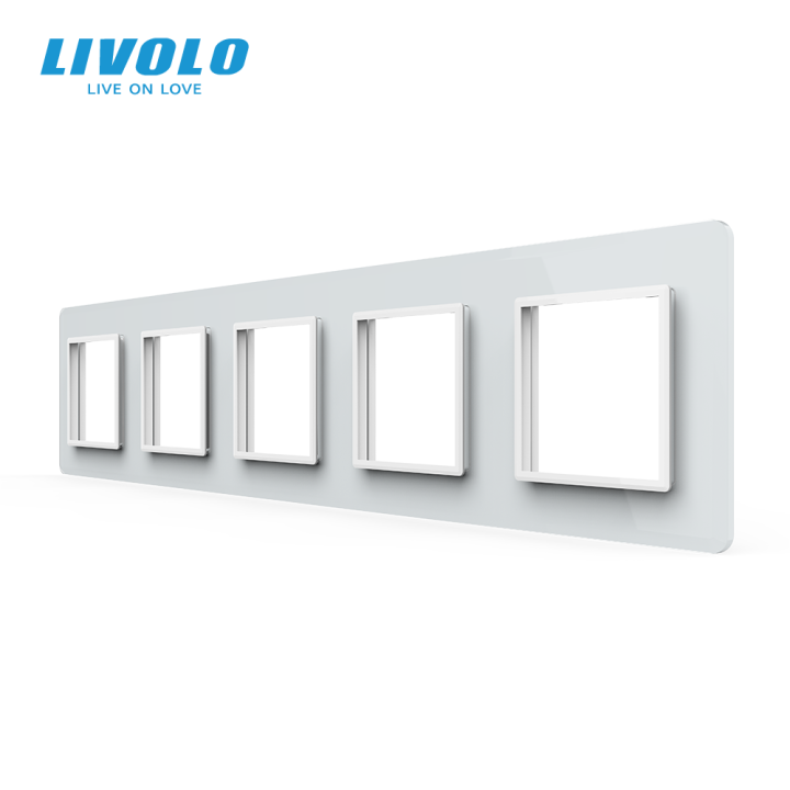 Рамка 5-постова LIVOLO, загартоване скло, біла 2.5D, 365×80 мм · LIVOLO · VL-P7E/E/E/E/E-10WS05