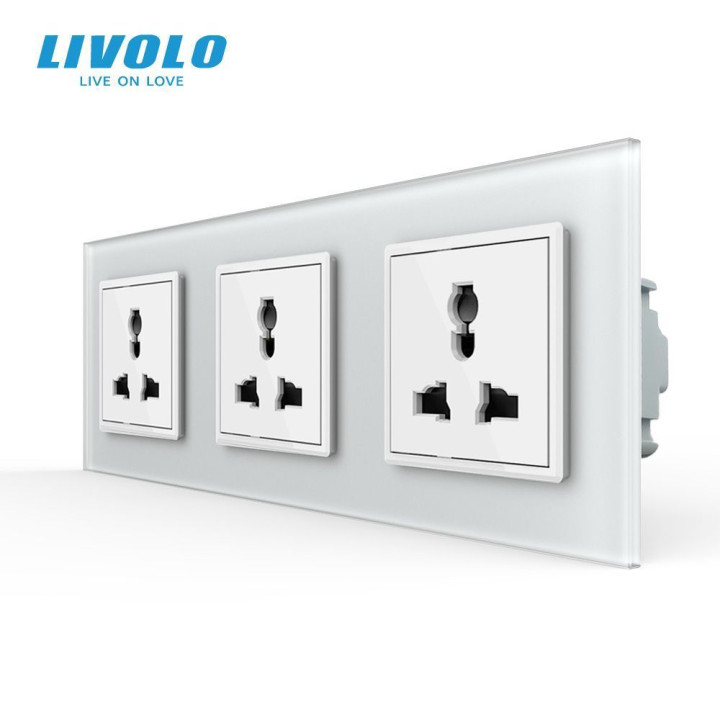 Розетка тримісна універсальна LIVOLO біла матова скло · LIVOLO · VL-C7FCT22-6WS06