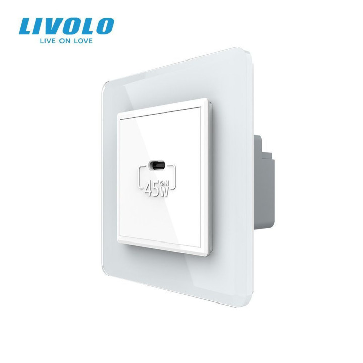 Розетка USB Type-C з Power Delivery 45W LIVOLO біла 2.5D скло · LIVOLO · VL-C7FCUC-2WS05
