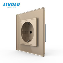 Електрична розетка з заземленням LIVOLO, золота, скляна рамка, шторки, 250В 16А (VL-C7C1EU-13) · LIVOLO · VL-C7FCTC16A-2AP