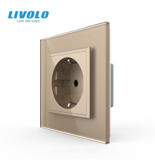 Електрична розетка з заземленням LIVOLO, золота, скляна рамка, шторки, 250В 16А (VL-C7C1EU-13)