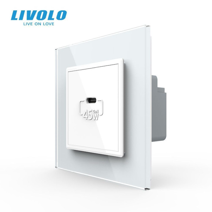 Розетка USB Type-C з Power Delivery 45W Livolo білий (VL-C7-FCUC-2WP) · LIVOLO · VL-C7FCUC-2WP