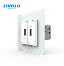 Розетка подвійна USB з блоком живлення Livolo білий скло (VL-C792U-11)