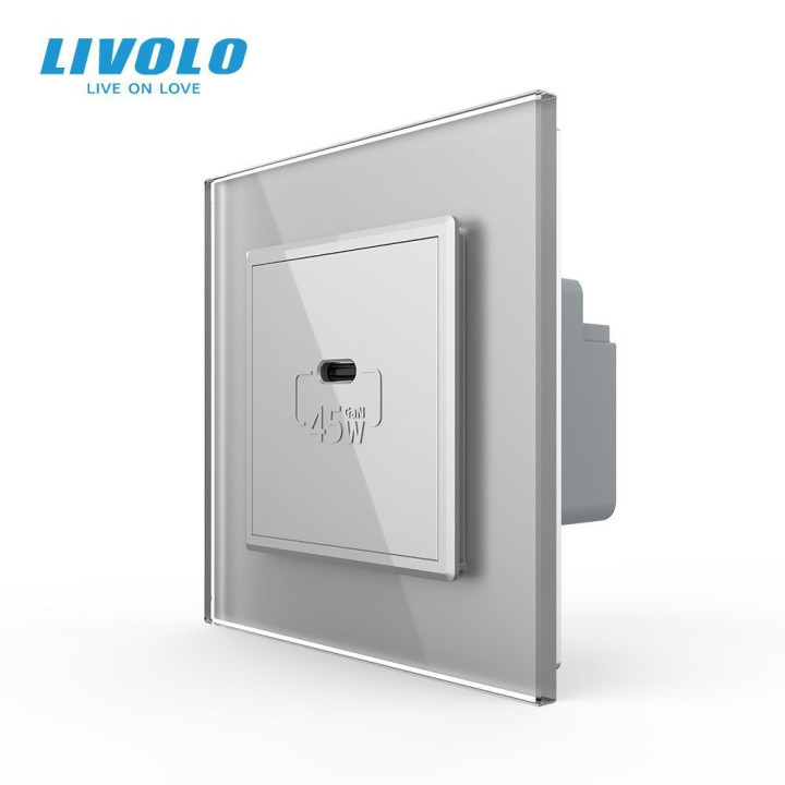 Розетка USB Type-C з Power Delivery 45W Livolo сірий (VL-C7-FCUC-2IP) · LIVOLO · VL-C7FCUC-2IP