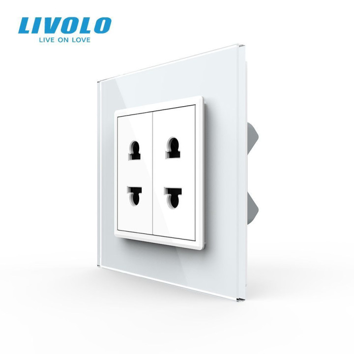 Подвійна універсальна розетка LIVOLO 2 стандарти в 1, біла, дизайнерська, настінна, скляна рамка · LIVOLO · VL-C7FCT25/FCT25-2WP