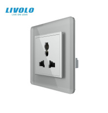 Розетка універсальна 12 стандартів в 1 LIVOLO сіра 2.5D скло