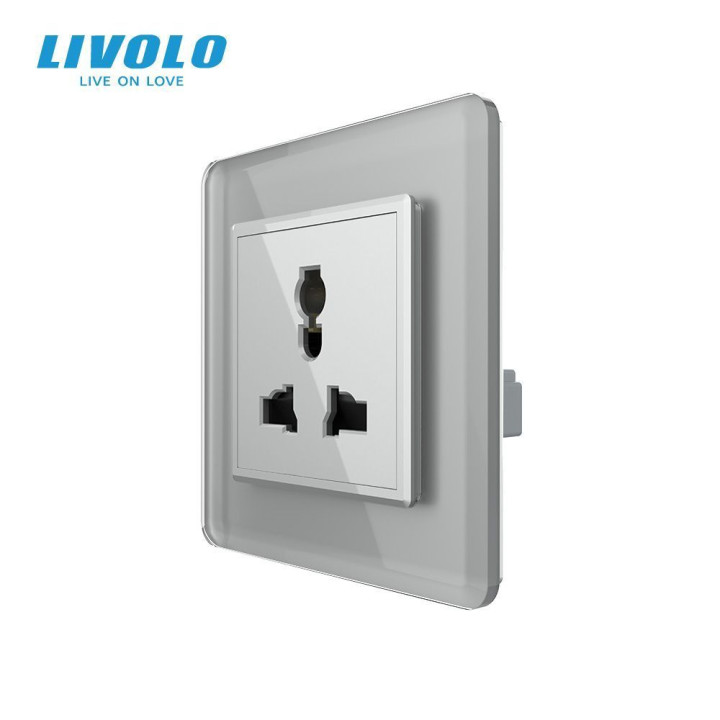 Розетка універсальна 12 стандартів в 1 LIVOLO сіра 2.5D скло · LIVOLO · VL-C7FCT22-2IS05