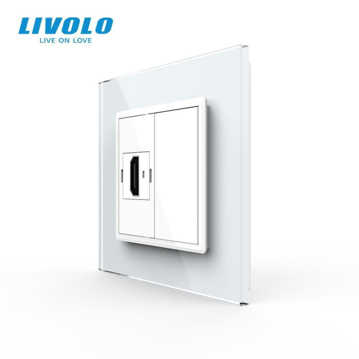 Розетка HDMI Livolo білий скло (VL-C7FCHD-1WP) · LIVOLO · VL-C7FCHD/FCMB-2WP