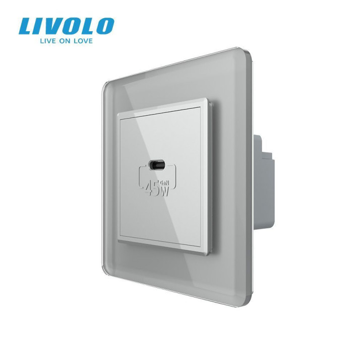Розетка USB Type-C з Power Delivery 45W LIVOLO сіра 2.5D скло · LIVOLO · VL-C7FCUC-2IS05