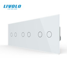 Сенсорний прохідний димер LIVOLO 6 сенсорів (2-2-2), білий матовый, скло, 2A 230V