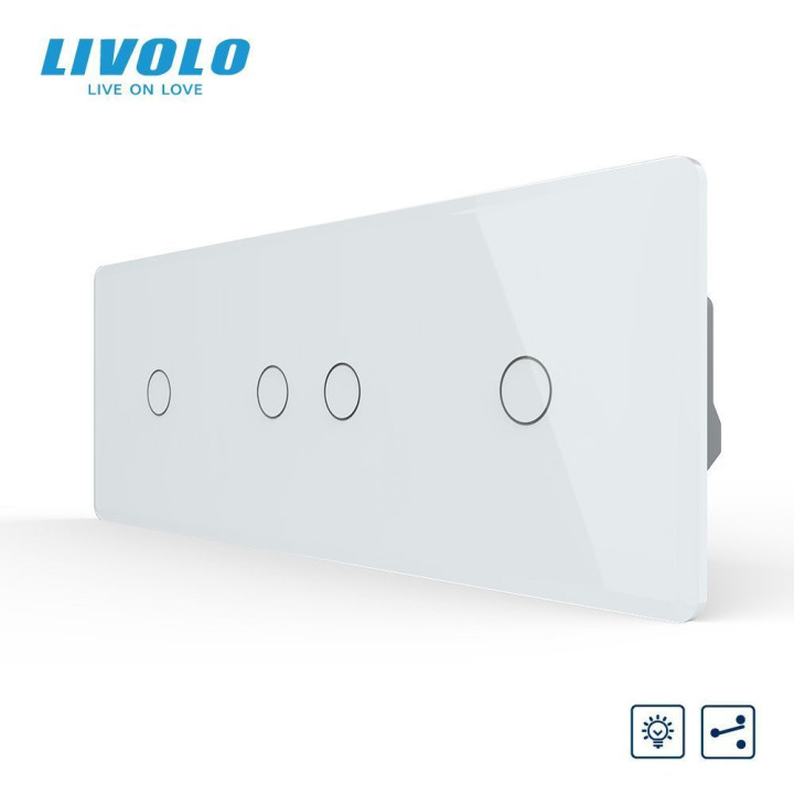 Сенсорний прохідний димер LIVOLO 4 сенсори (1-2-1), білий 2.5D, скло, 2A 230V · LIVOLO · VL-C7FC1SD/FC2SD/FC1SD-6WS05