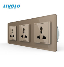 Розетка тримісна універсальна LIVOLO золота 2.5D скло