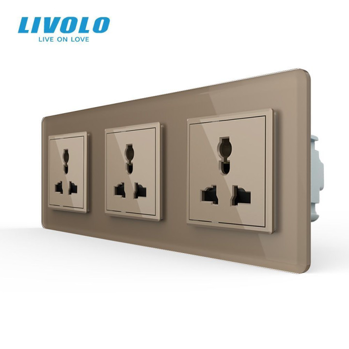 Розетка тримісна універсальна LIVOLO золота 2.5D скло · LIVOLO · VL-C7FCT22-6AS05