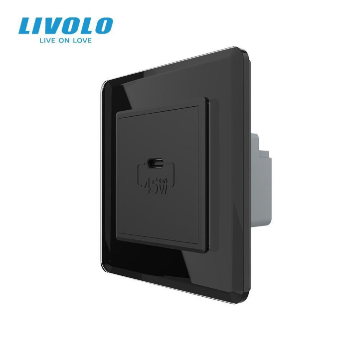 Розетка USB Type-C з Power Delivery 45W LIVOLO чорна 2.5D скло · LIVOLO · VL-C7FCUC-2BS05
