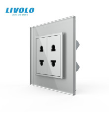 Подвійна універсальна розетка LIVOLO 2 стандарти в 1, сіра, дизайнерська, настінна, скляна рамка