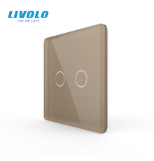 Рамка 1-постова для 2-сенсорного вимикача LIVOLO, загартоване скло, золота 2.5D, 80×80 мм