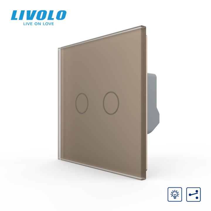 Сенсорний прохідний/перехресний димер 2 сенсори LIVOLO золотий матове скло · LIVOLO · VL-C7FC2SD2-2AS06