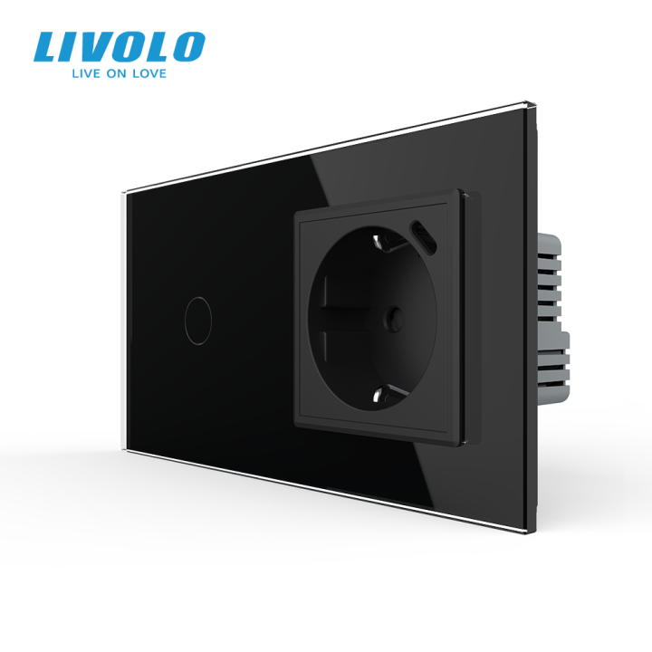 Сенсорний прохідний вимикач LIVOLO з розеткою та USB Type-C 18Вт, чорний, скло, із заземленням · LIVOLO · VL-C7FC1S/FCTF16A.UC18W-4BP