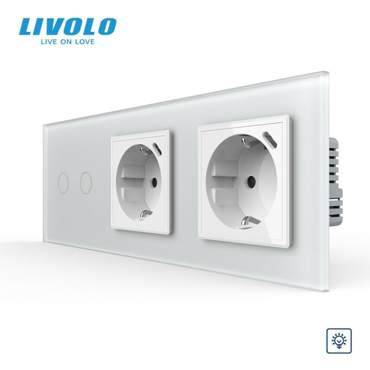 Подвійний сенсорний димер LIVOLO з двома розетками з USB Type-C 18Вт, заземлення, білий матовый, скло, 16A 230V · LIVOLO · VL-C7FC2D/FCTF16A.UC18W/FCTF16A.UC18W-6WS06
