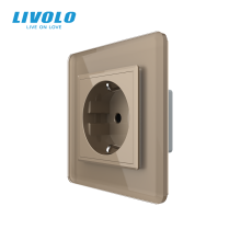 Електрична розетка з заземленням LIVOLO, золота, скляна 2.5D рамка, шторки, 250В 16А · LIVOLO · VL-C7FCTC16A-2AS05