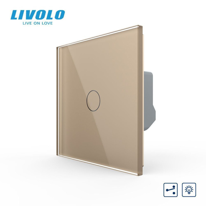 Сенсорний прохідний/перехресний диммер Livolo золотий скло (VL-C7FC1SD1-2GAP) · LIVOLO · VL-C7FC1SD-2AP