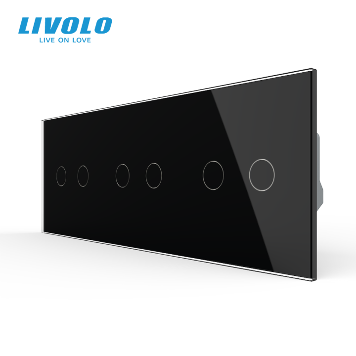 Сенсорний прохідний димер LIVOLO 6 сенсорів (2-2-2), чорний матовый, скло, 2A 230V · LIVOLO · VL-C7FC2SD/FC2SD/FC2SD-6BS06