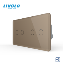Сенсорний прохідний/перехресний вимикач 4 сенсора (2-2) LIVOLO золото 2.5D скло