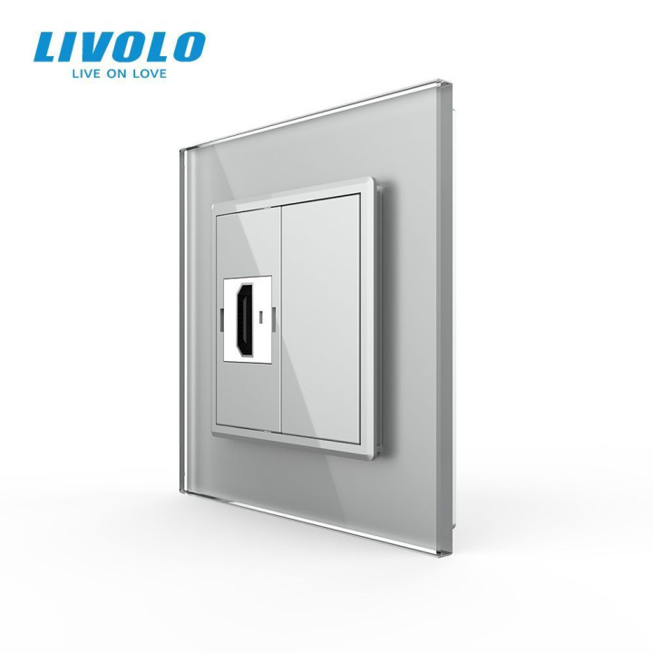 Розетка HDMI Livolo сірий скло (VL-C7FCHD-1IP) · LIVOLO · VL-C7FCHD/FCMB-2IP