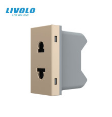 Універсальна розетка LIVOLO 2 в 1, золота, без заземлення, з захисними шторками, модуль 0.5 поста, 16А 250В (VL-FCT25 16A-1AP)