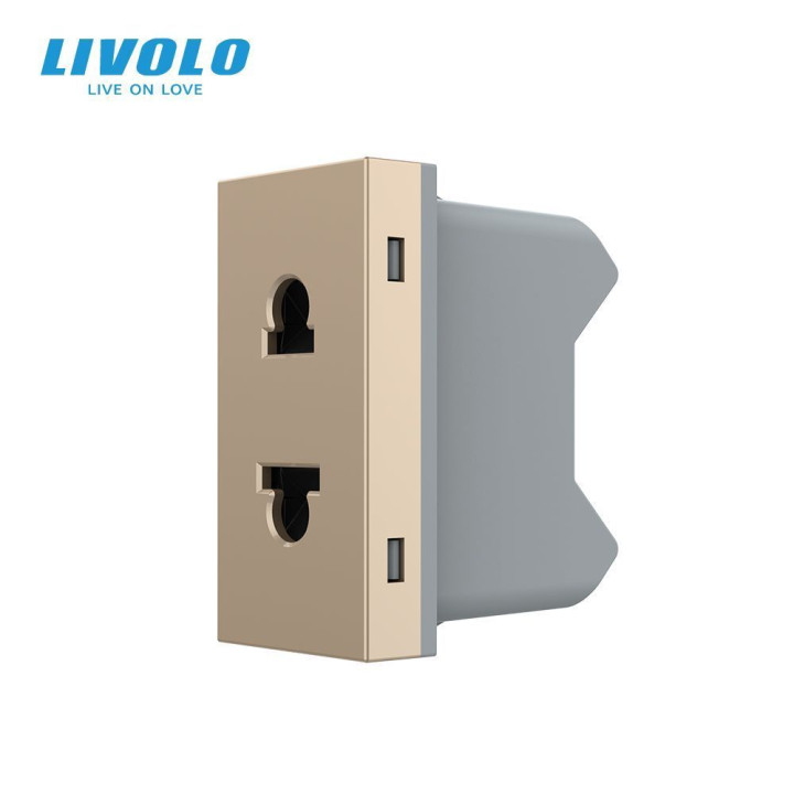 Універсальна розетка LIVOLO 2 в 1, золота, без заземлення, з захисними шторками, модуль 0.5 поста, 16А 250В (VL-FCT25 16A-1AP) · LIVOLO · VL-FCT25 16A-1AP