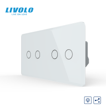 Сенсорний прохідний димер LIVOLO, 4 сенсори (2-2), білий 2.5D, скло
