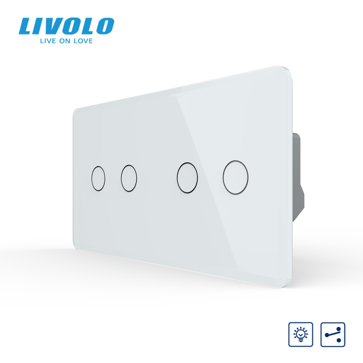 Сенсорний прохідний димер LIVOLO, 4 сенсори (2-2), білий 2.5D, скло · LIVOLO · VL-C7FC2SD/FC2SD-4WS05