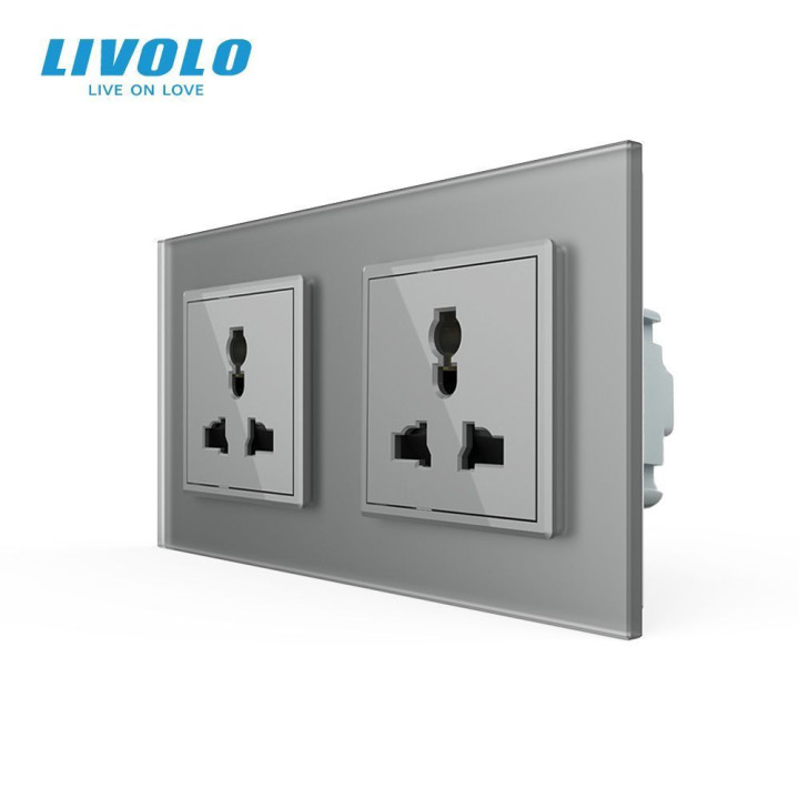 Розетка двомісна універсальна LIVOLO сіра матова скло · LIVOLO · VL-C7FCT22-4IS06