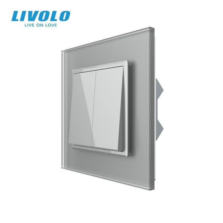 Двоклавішний перехресний вимикач LIVOLO сірий матовий скло · LIVOLO · VL-C7FC2MM10A-2IS06